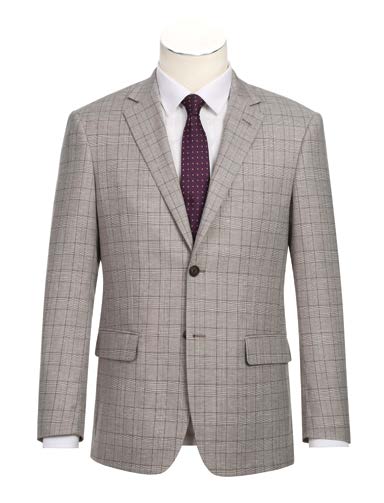 Beige & Brown Windowpane 2-Piece Suit | Slim Fit