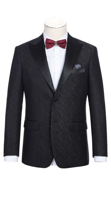 Patterned Slim Fit Tuxedo Jacket Black