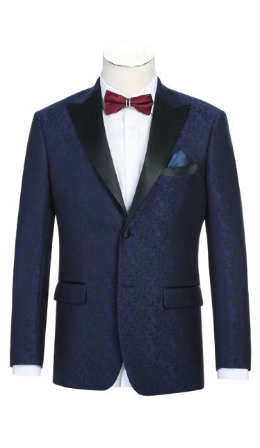 Patterned Slim Fit Tuxedo Jacket Navy