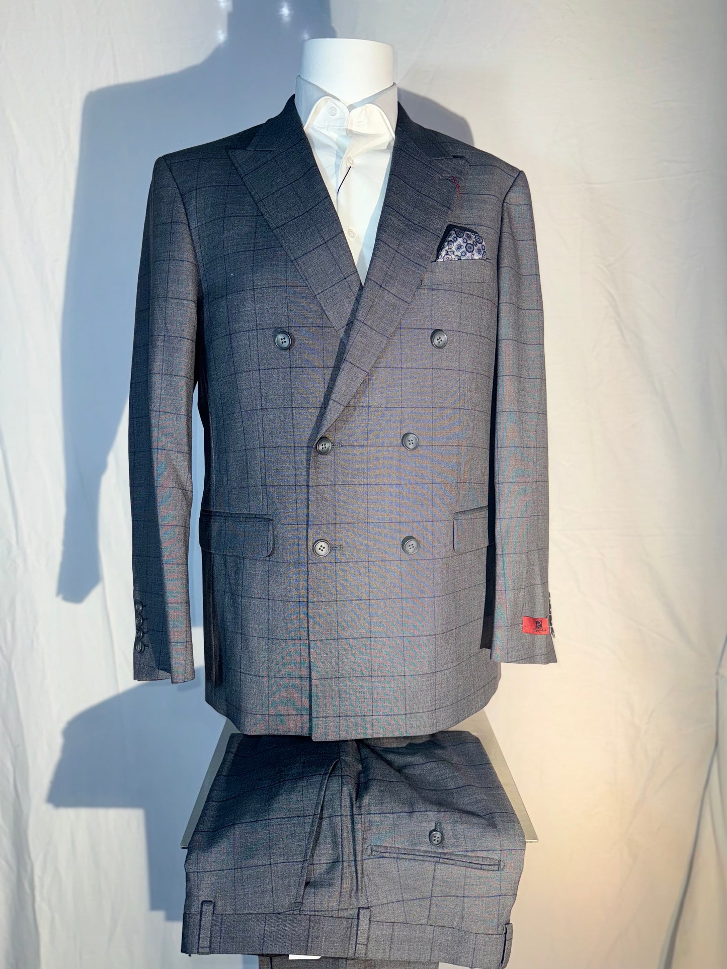 Napolean Double Breasted 2-Piece Gray & Blue Suit