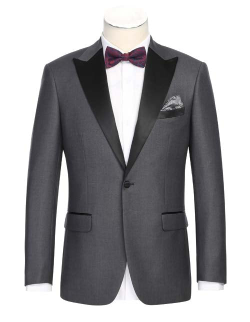Gray Slim Fit Tuxedo w/ Satin Peak Lapel