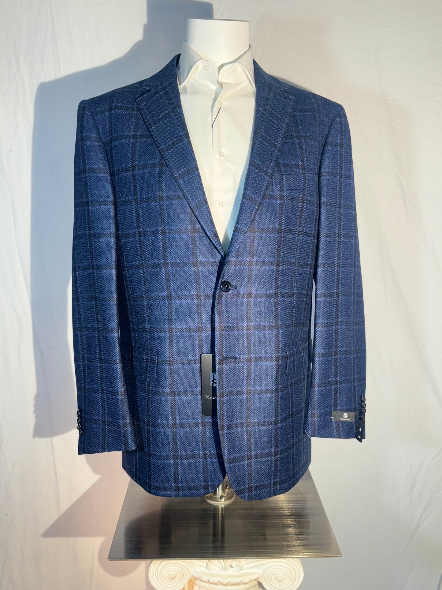 Wool Blue and Black Plaid Sport Coat