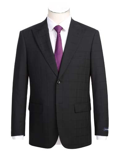 Black Plaid 100% Wool 2-Piece Suit | Slim Fit