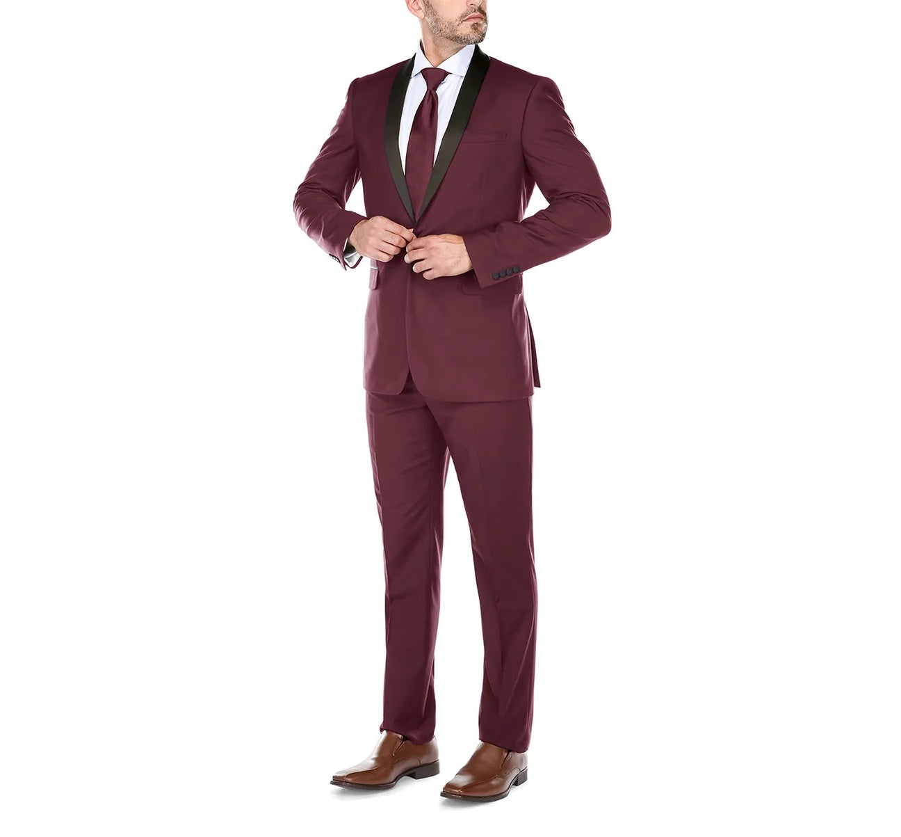 Slim Fit 2-Piece Shawl Lapel Tuxedo Suit Burgundy