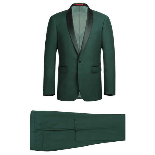 Slim Fit 2-Piece Shawl Lapel Tuxedo Suit Dark Green