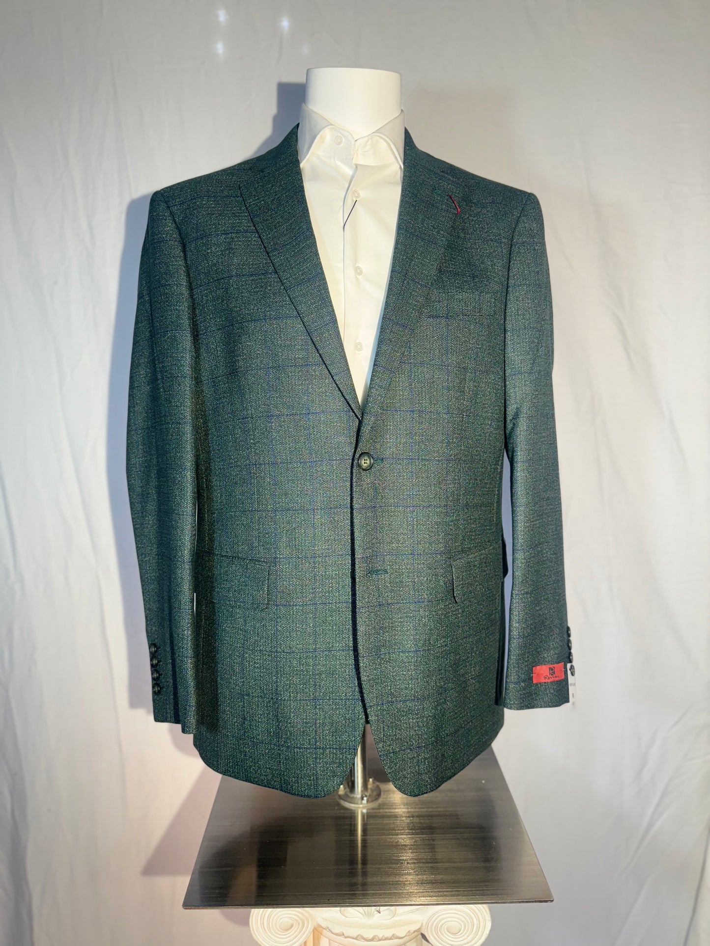 Green & Blue Plaid Sport Coat Notched Lapel