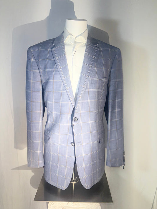 Light Blue and Brown Plaid Wool Sport Coat