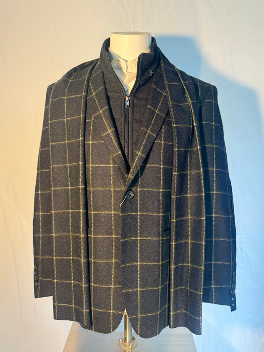 Navy Plaid Bib Blazer w/ Scarf