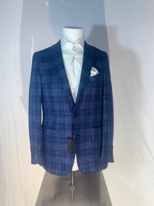 Navy & White Plaid Wool Sport Coat