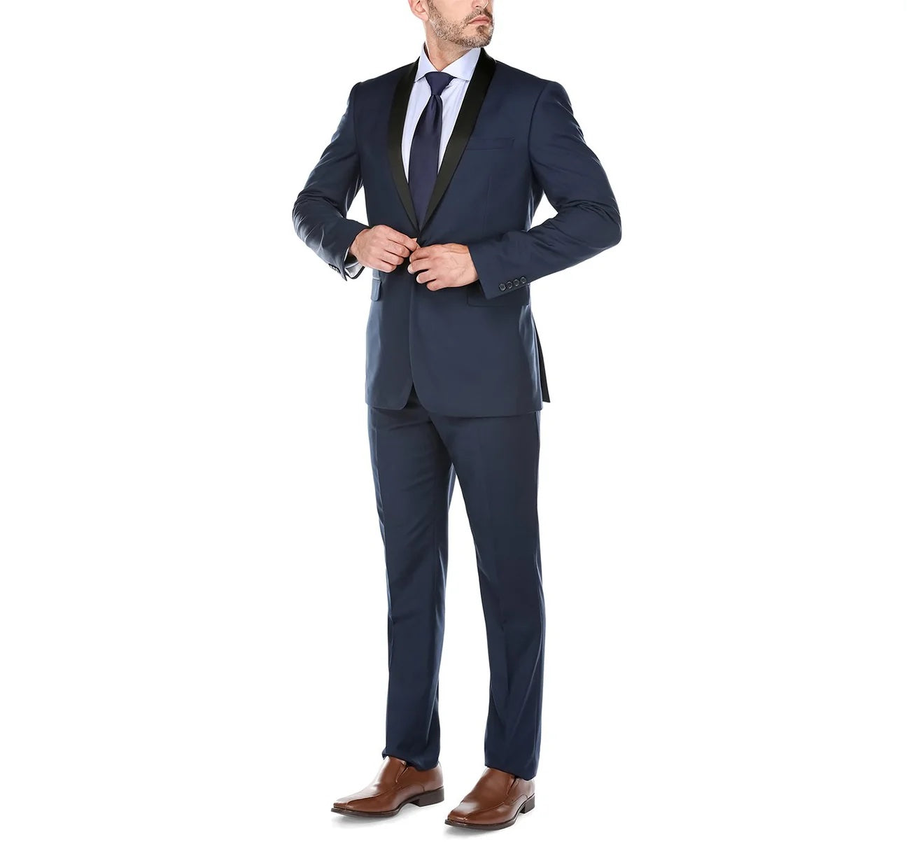 Slim Fit 2-Piece Shawl Lapel Tuxedo Suit Navy