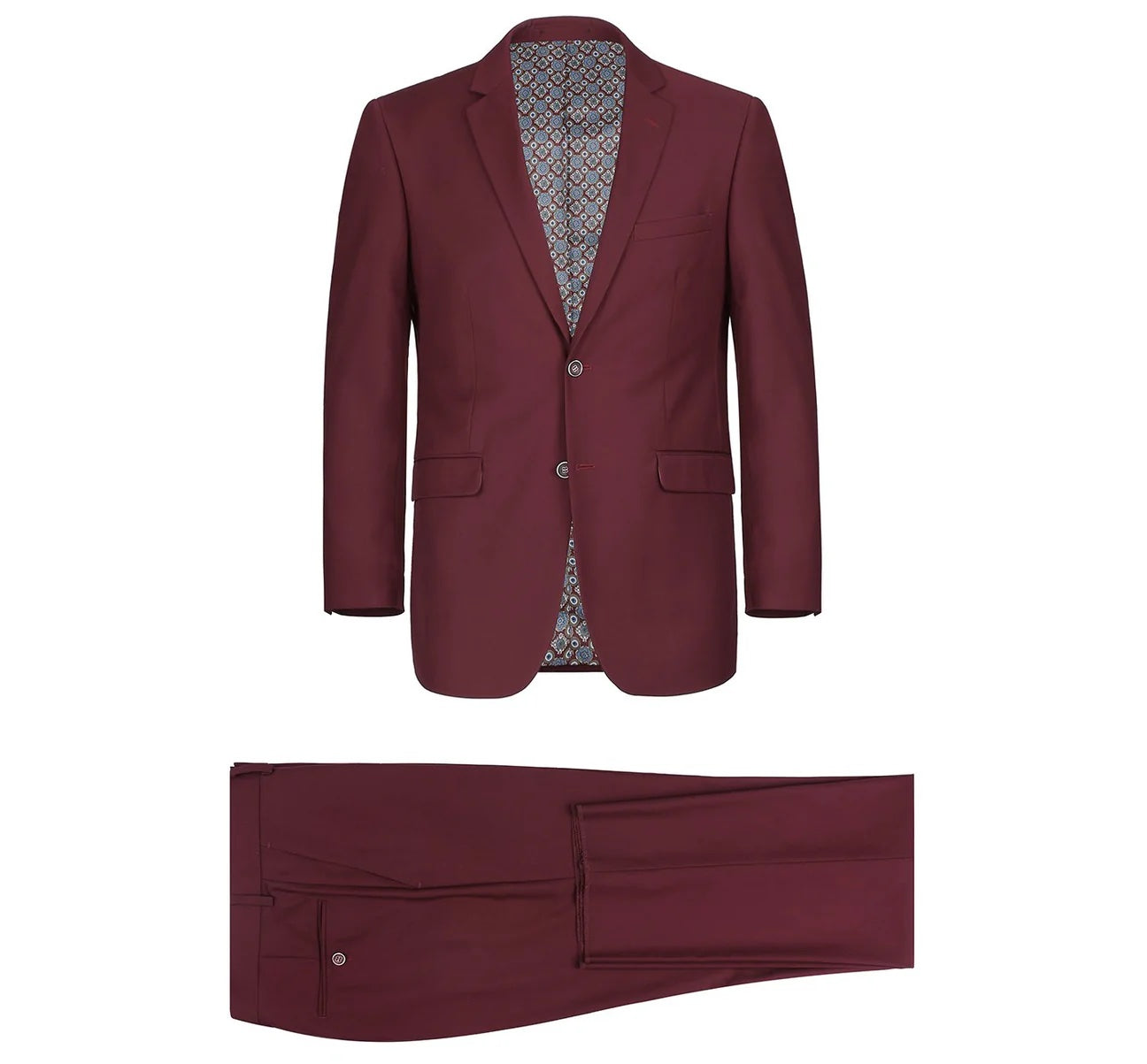 Burgundy 2-Piece Single Breasted Notch Lapel Suit