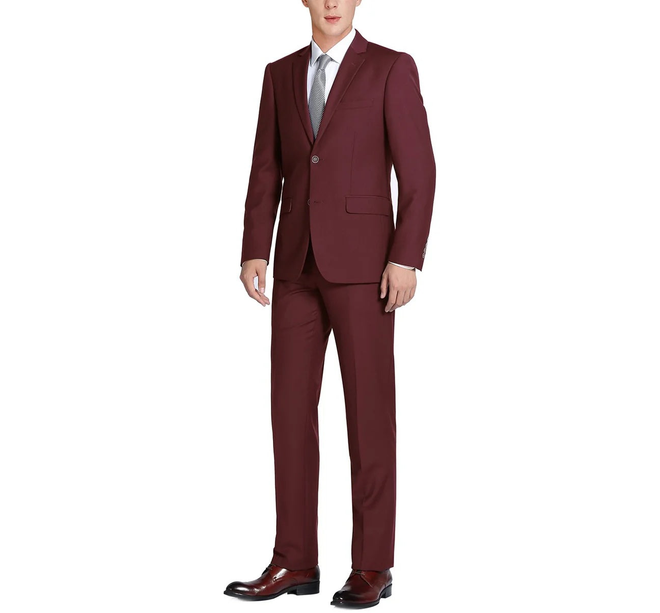 Burgundy 2-Piece Single Breasted Notch Lapel Suit