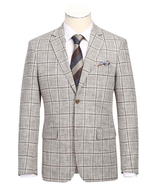 Slim Fit Sport Coat Beige & Brown Plaid S/S 2025 | 610-9