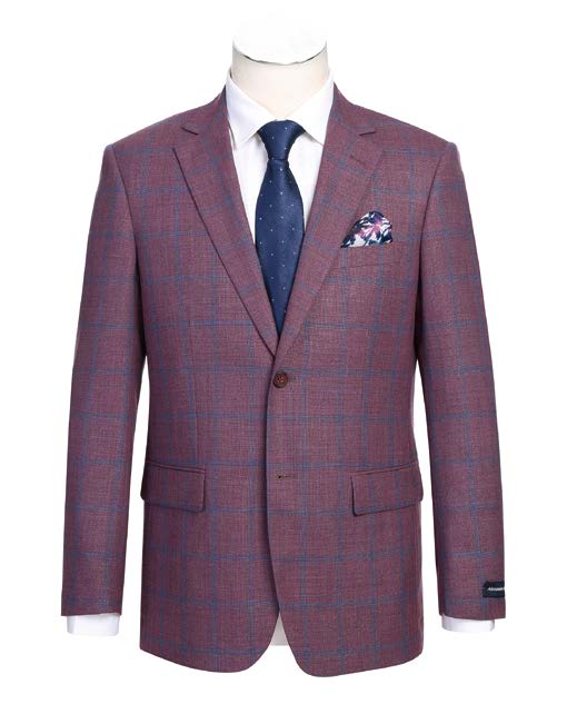 Slim Fit Sport Coat Red & Blue Checkered 100% Wool S/S 2025 | 565-17