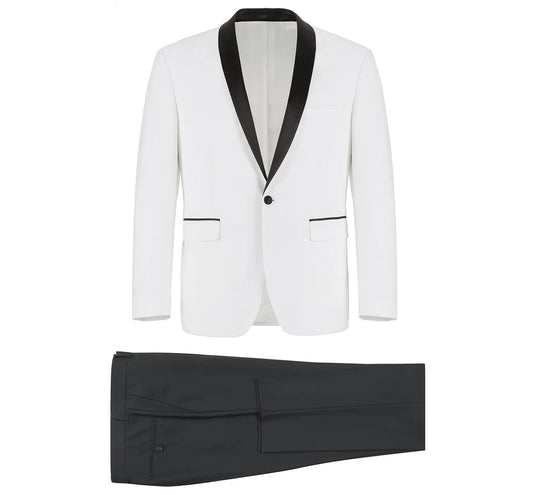 Slim Fit 2-Piece Shawl Lapel Tuxedo Suit White & Black