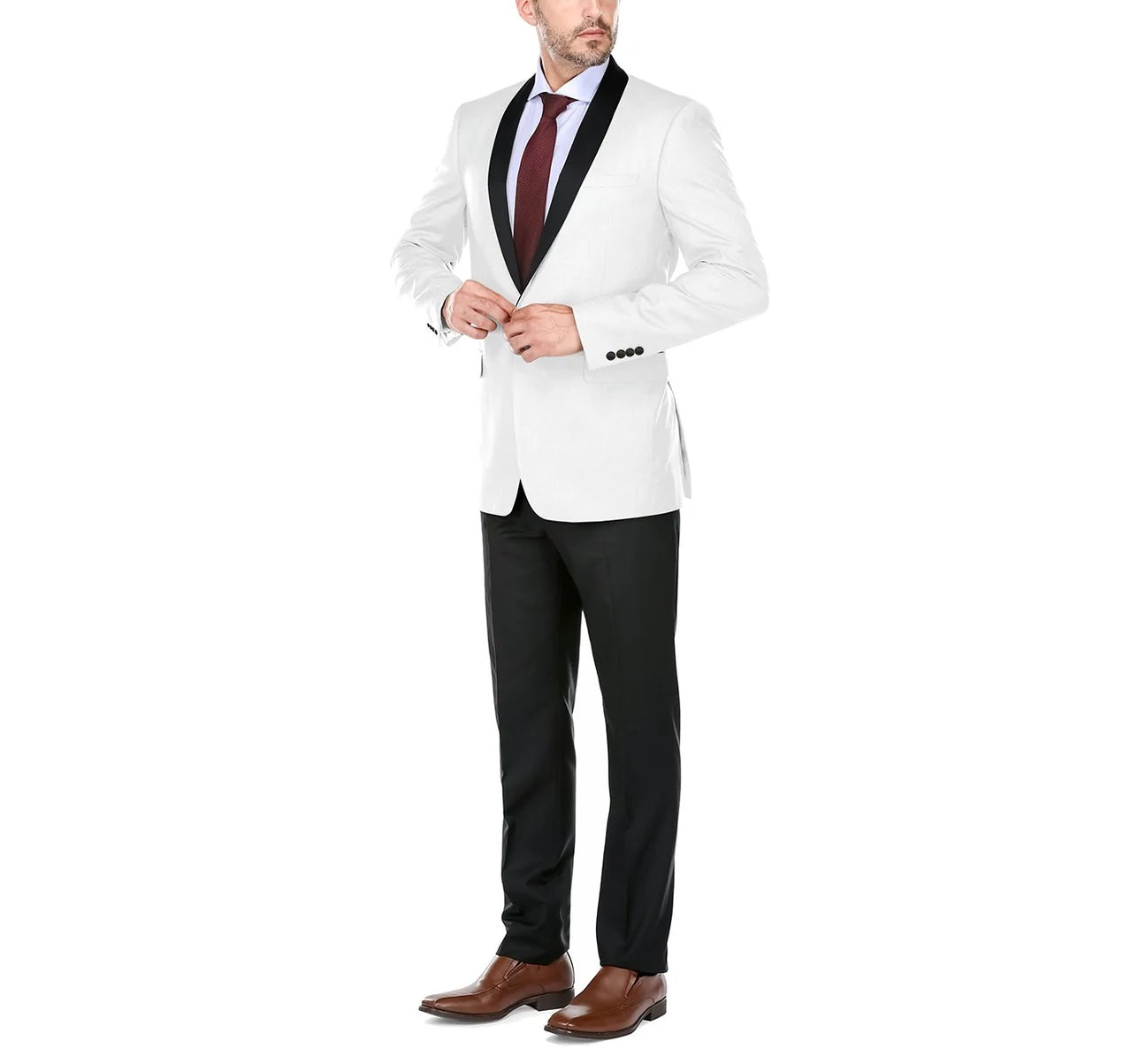 Slim Fit 2-Piece Shawl Lapel Tuxedo Suit White & Black