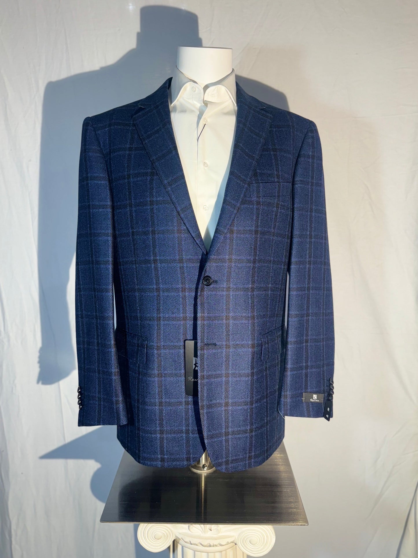 Wool Blue and Black Plaid Sport Coat