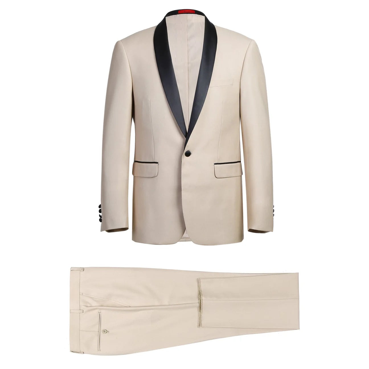 Slim Fit 2-Piece Shawl Lapel Tuxedo Suit Beige