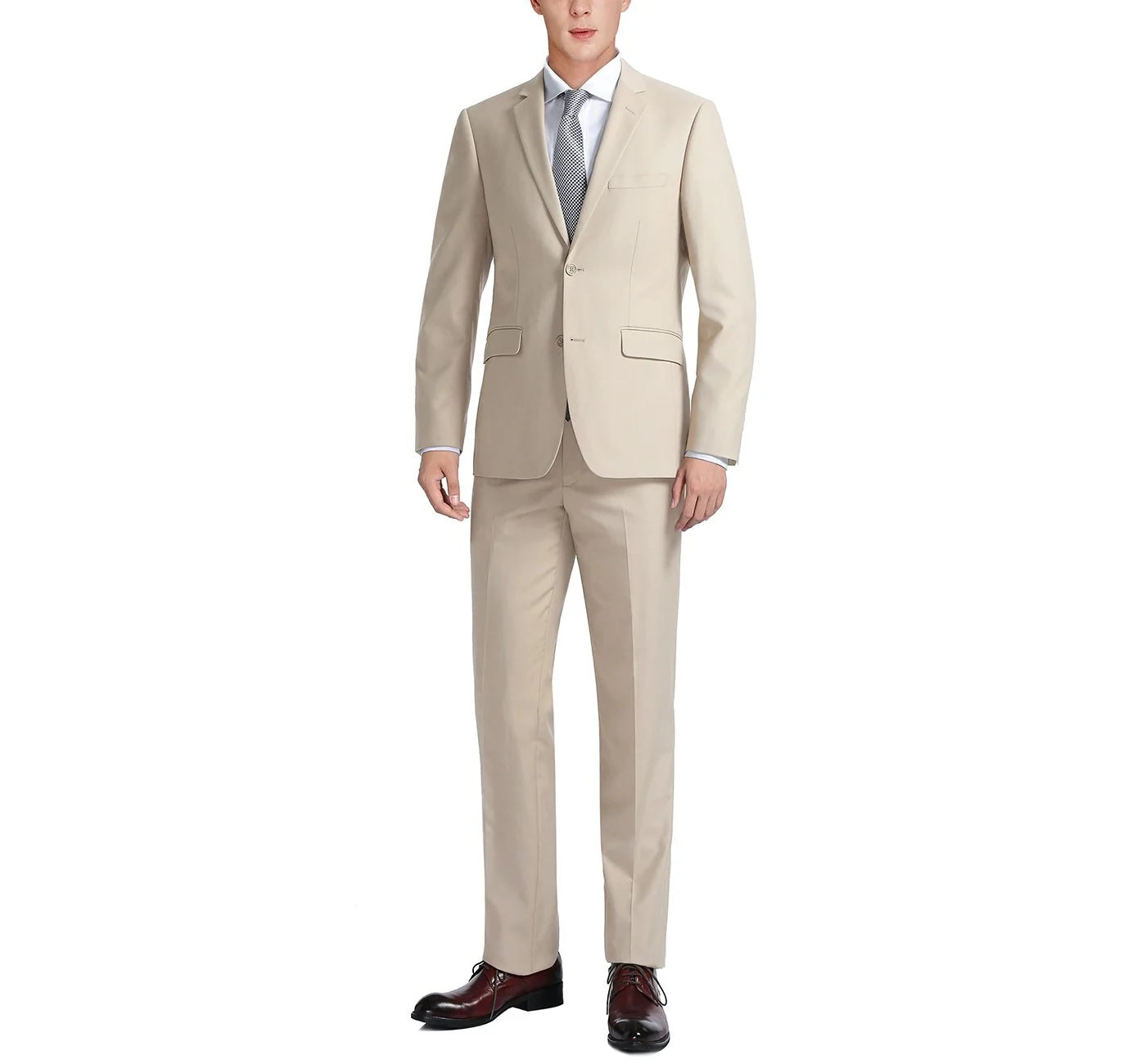 Beige 2-Piece Single Breasted Notch Lapel Suit