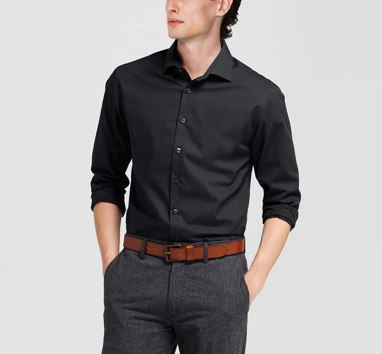 Spread Collar Dress Shirt Black