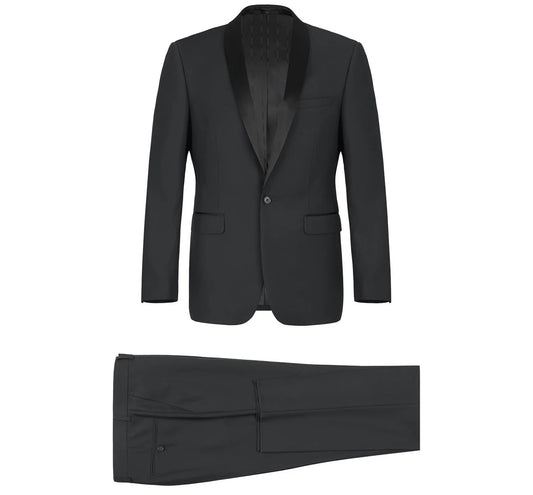 Slim Fit 2-Piece Shawl Lapel Tuxedo Suit Black