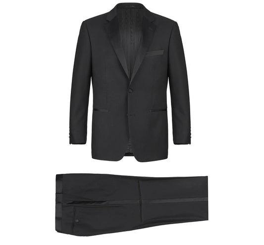 Black Satin Notched Lapel 2-Piece Tuxedo Suit