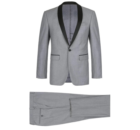 Slim Fit 2-Piece Shawl Lapel Tuxedo Suit Gray