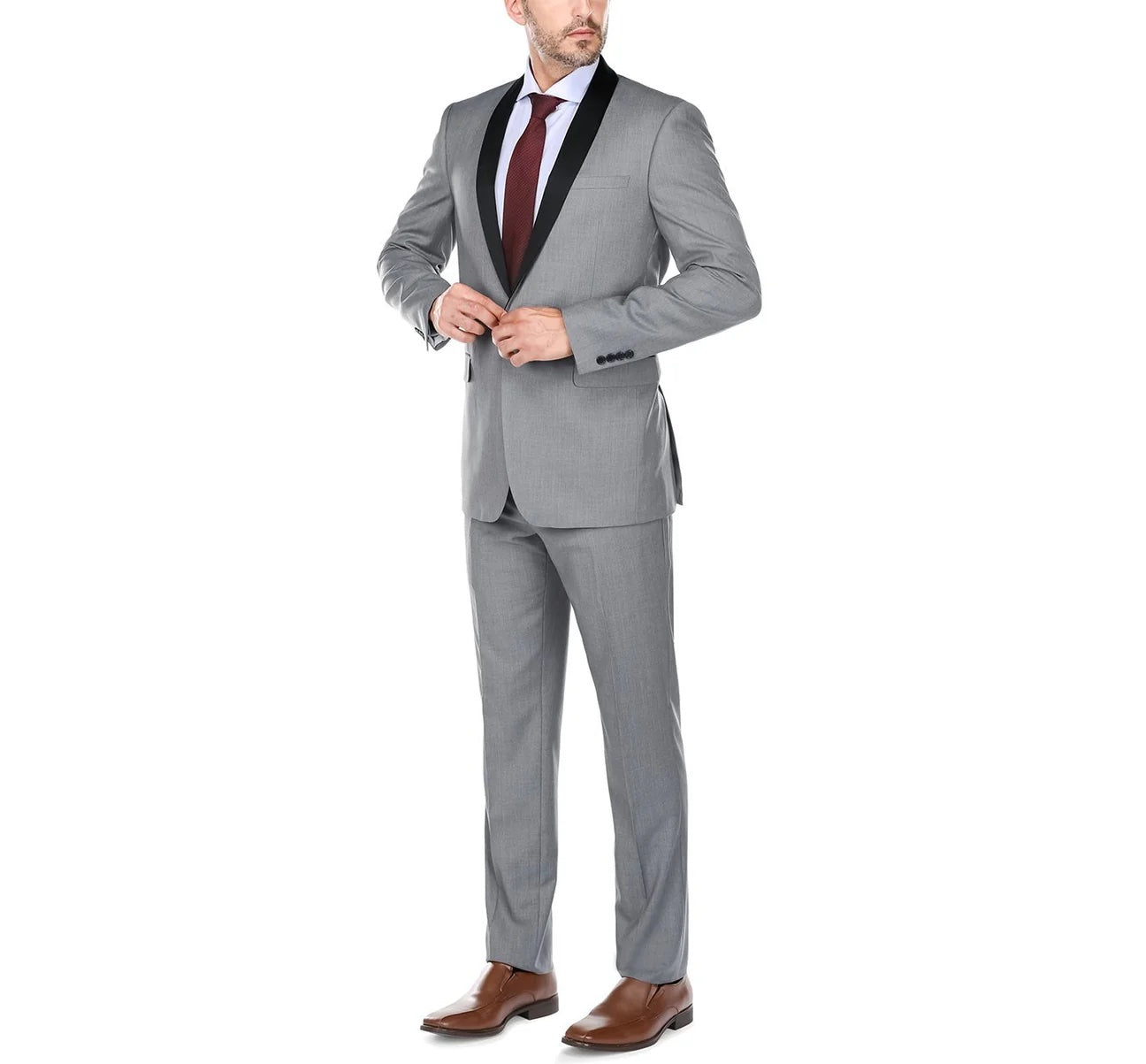 Slim Fit 2-Piece Shawl Lapel Tuxedo Suit Gray