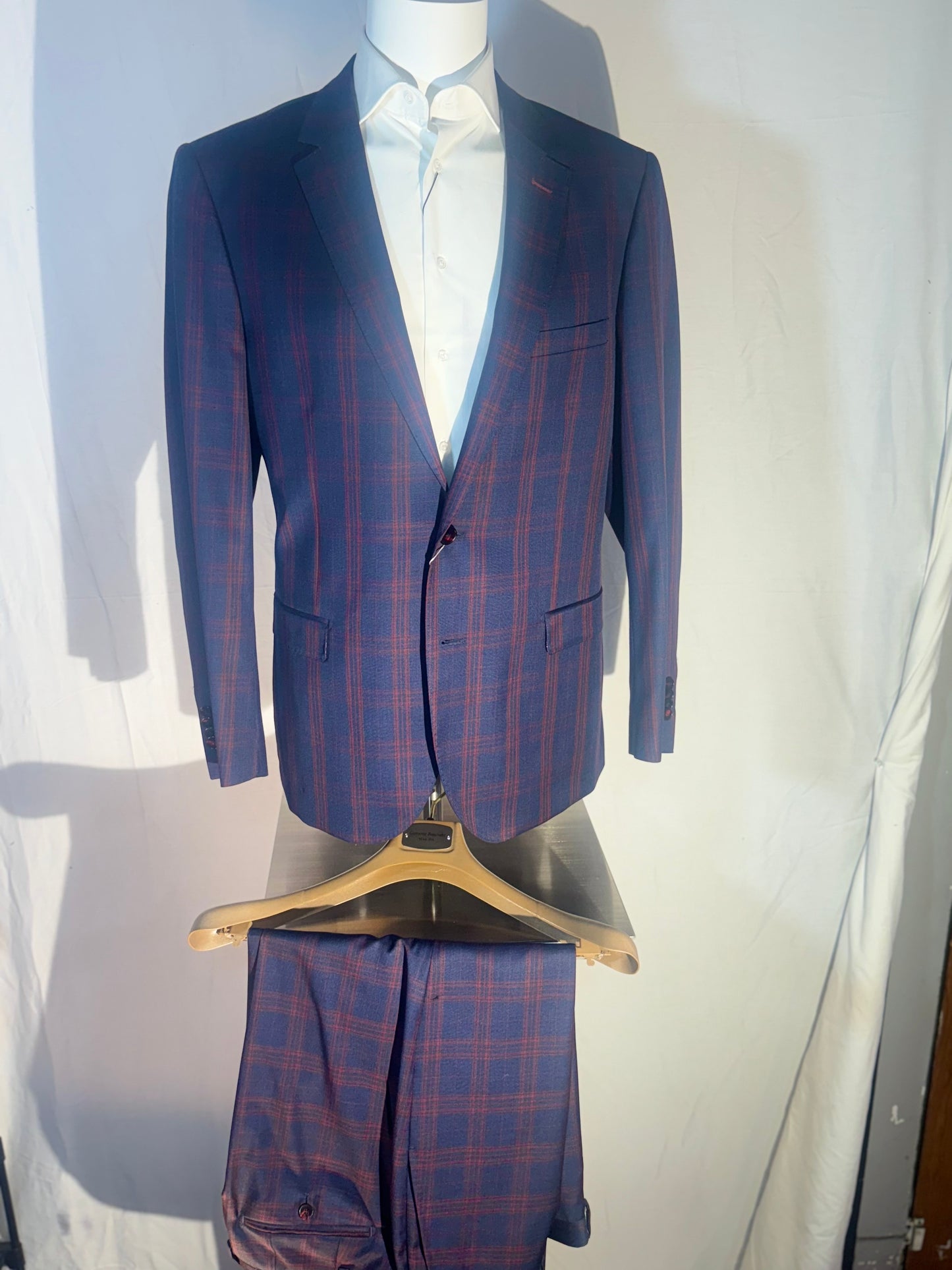 Cherry Red & Navy Checker Wool Suit